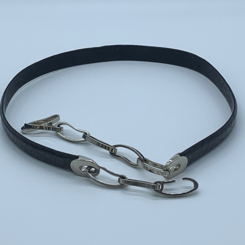DONALD J PLINER BLACK ALLIGATOR STAMPED LEATHER BELT